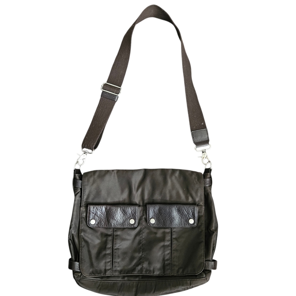 Francesco Biasia Brown Nylon Leather Trim Large Messenger Crossbody Bag